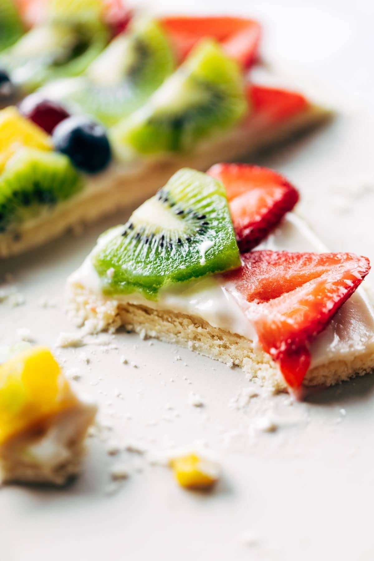 Close-up of fruit pizza.