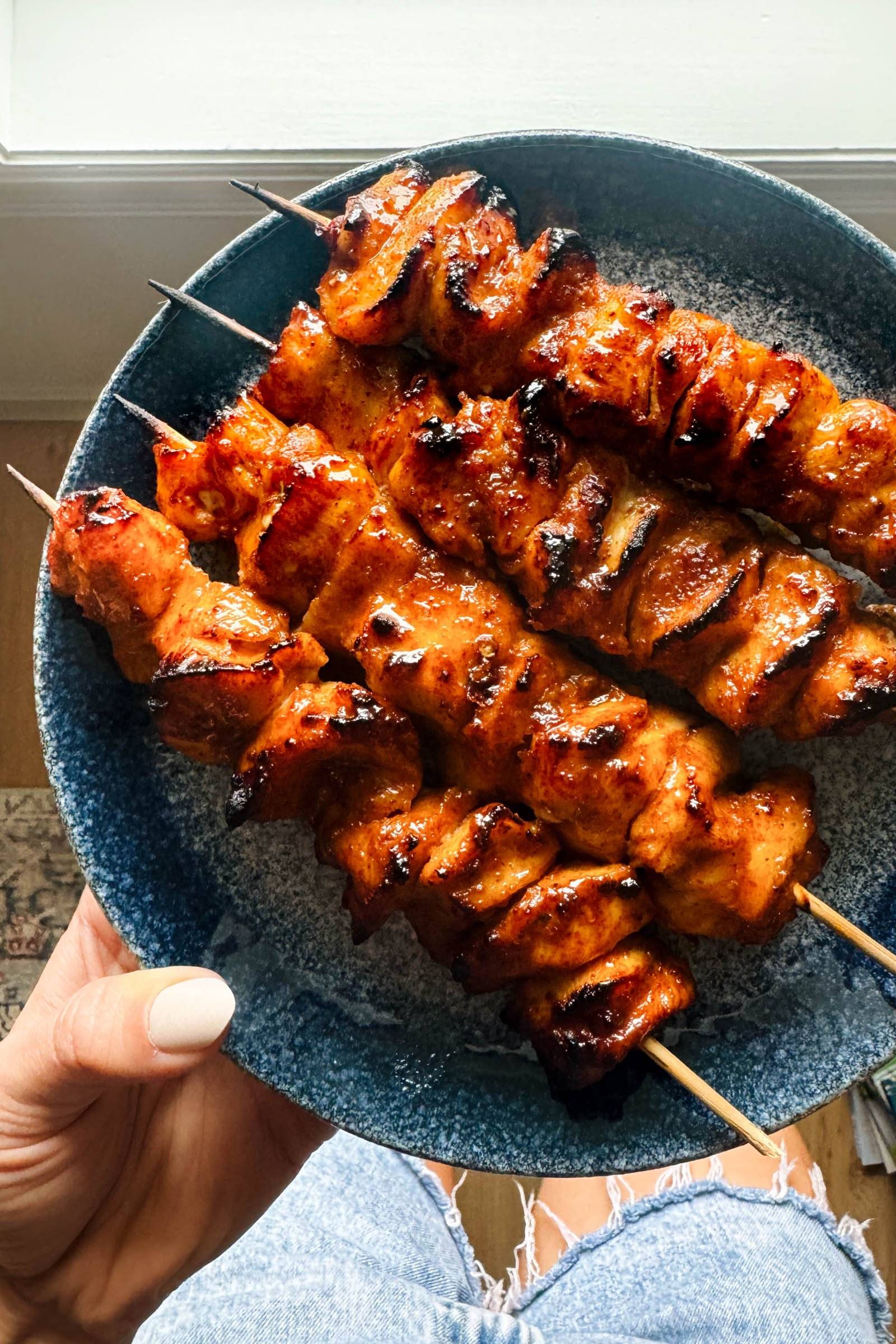 Honey chipotle chicken skewers.