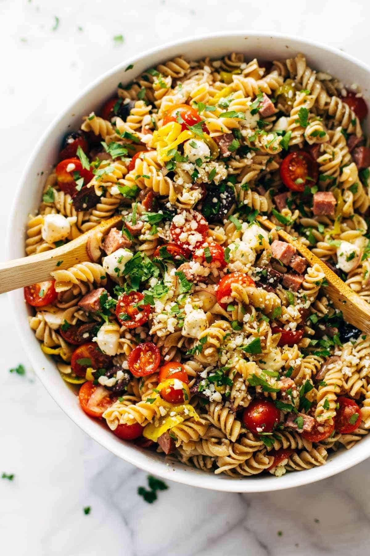 Pasta salad in a bowl.