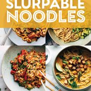 Noodle recipes in a collage.